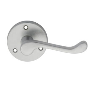 Victorian Scroll Traditional Door Handles On Round Rose, Satin Chrome (Sold In Pairs)