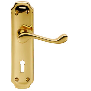 Birkendale Door Handles On Backplate, Polished Brass (Sold In Pairs)