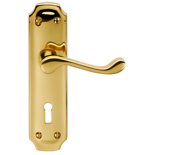 Birkendale Door Handles On Backplate, Polished Brass (Sold In Pairs)