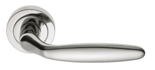 Manital Derby Door Handles On Round Rose, Polished Chrome Or Satin Chrome (Sold In Pairs)