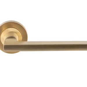 Trentino Door Handles On Round Rose, Satin Brass (Sold In Pairs)