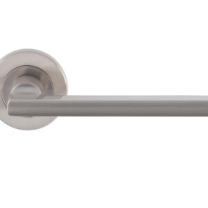 Trentino Door Handles On Round Rose, Satin Nickel (Sold In Pairs)