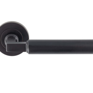 Amiata Door Handles On Round Rose, Matt Black (Sold In Pairs)