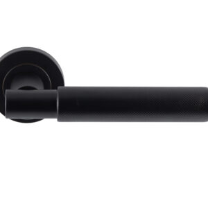 Varese Knurled Door Handles On Round Rose, Matt Black