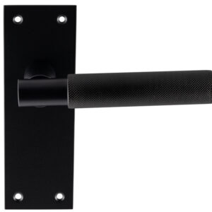 Varese Knurled Door Handles On Slim Backplate, Matt Black (Sold In Pairs)