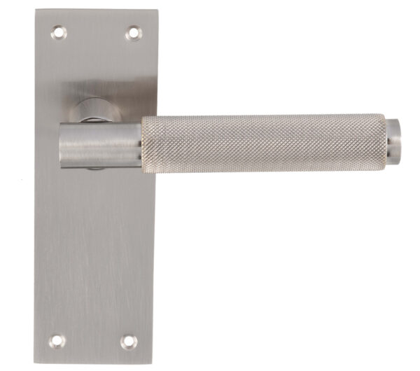 Varese Knurled Door Handles On Slim Backplate, Satin Nickel (Sold In Pairs)