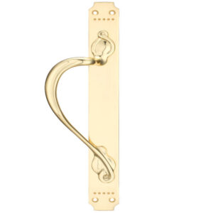 Fulton & Bray Left Or Right Handed Cast Brass Pull Handle With Art Nouveau Backplate, Polished Brass