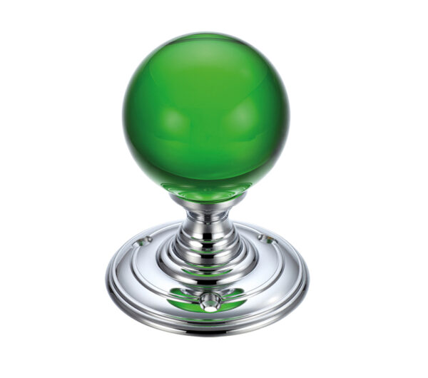 Zoo Hardware Fulton & Bray Green Glass Ball Mortice Door Knobs, Polished Chrome - (Sold In Pairs)