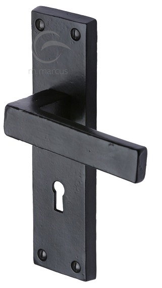 M Marcus Cheswell Door Handles, Smooth Black Iron (Sold In Pairs)