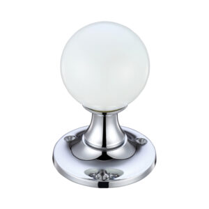 Zoo Hardware Fulton & Bray White Glass Ball Mortice Door Knobs, Polished Chrome - (Sold In Pairs)