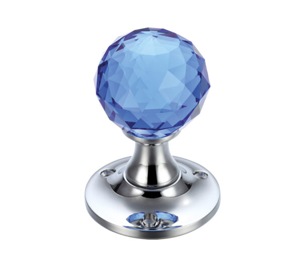 Zoo Hardware Fulton & Bray Facetted Blue Glass Ball Mortice Door Knobs, Polished Chrome - (Sold In Pairs)