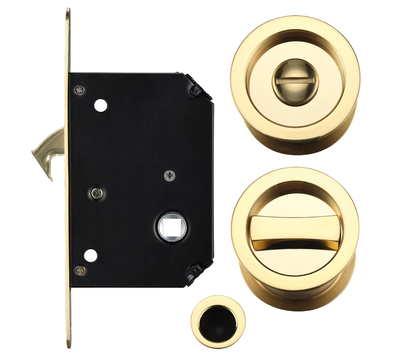 Zoo Hardware Fulton & Bray Sliding Door Lock Set (Suitable For 35-45Mm Thick Doors), Polished Brass -