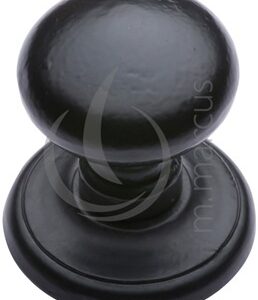 M Marcus Round Centre Door Knob (80Mm Dia Rose), Smooth Black Iron