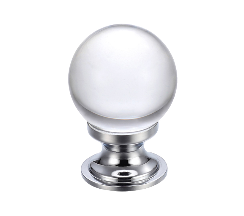 Clear Glass Ball Cupboard Knobs (25mm Or 30mm), Polished Chrome Base