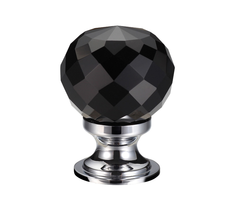 Black Facetted Glass Ball Cupboard Knobs (25mm Or 30mm), Polished Chrome Base