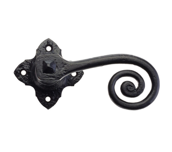 Zoo Hardware Foxcote Foundries Curly Tail Lever On Square Rose, Black Antique (Sold In Pairs)