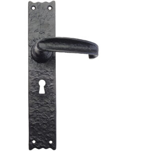 Zoo Hardware Foxcote Foundries Traditional Door Handles On Long Backplate, Black Antique (Sold In Pairs)