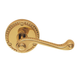 Georgian Door Handles On Round Rose, Polished Brass (Sold In Pairs)