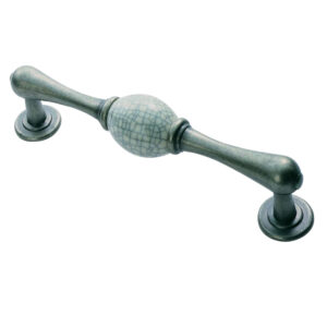 Fingertip Crackle Glaze Porcelain Cabinet Pull Handle (128Mm C/C), Antique Steel With Midnight Crackle