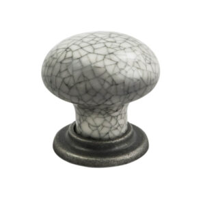 Fingertip Mushroom Pattern Porcelain Cupboard Knob, Midnight Blue Crackle With Antique Steel Base