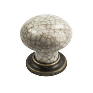 Fingertip Mushroom Pattern Porcelain Cupboard Knob, Ivory Crackle With Antique Brass Base