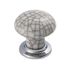 Fingertip Mushroom Pattern Porcelain Cupboard Knob, Midnight Blue Crackle With Polished Chrome Base