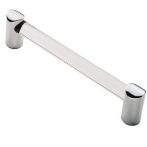 Fingertip Clear Acrylic Bar Cabinet Pull Handle (128Mm Or 160Mm C/C), Polished Chrome Ends