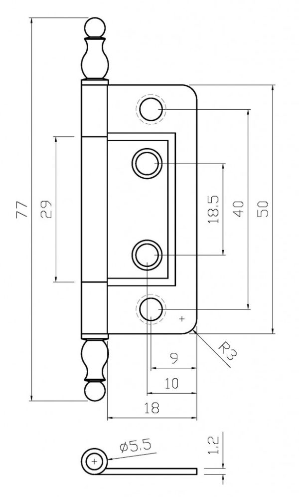 Finial Hinge – 50mm