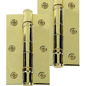 3 Inch Solid Brass Ball Bearing Hinges, Polished Brass (Sold In Pairs)