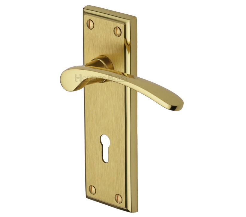 Heritage Brass Hilton Mayfair Finish Satin Brass With Polished Brass Edge Door Handles (Sold In Pairs)