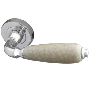 Frelan Hardware Oxford Cream Crackle Glaze China Door Handles On Round Rose, Polished Chrome (Sold In Pairs)