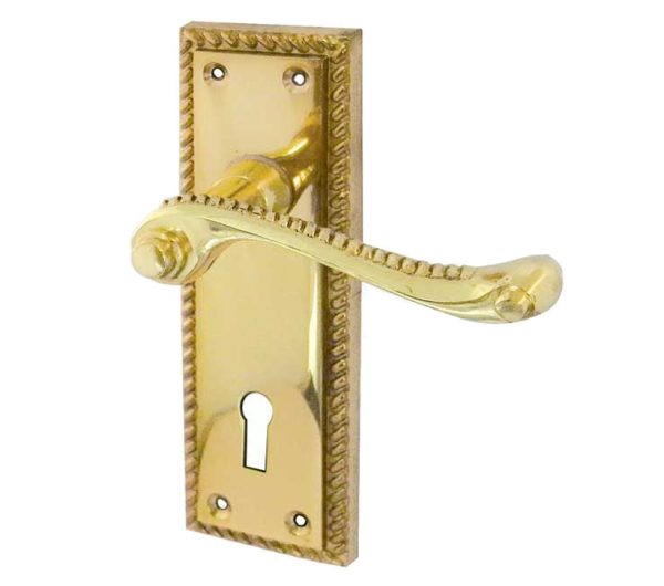 Georgian Suite Door Handles On Backplate - Polished Brass