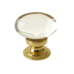 Oval Glass Cupboard Door Knob, Polished Brass