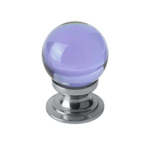 Purple Coloured Plain Ball Glass Cupboard Door Knob, Polished Chrome