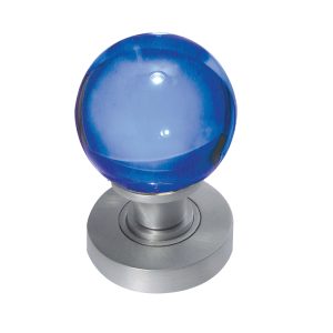 Blue Coloured Plain Ball Glass Mortice Door Knob, Satin Chrome (sold in pairs)