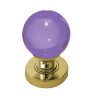 Purple Coloured Plain Ball Glass Mortice Door Knob, Polished Brass (sold in pairs)