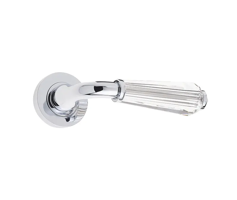 Fluted Door Handle On Rose Glass/Polished Chrome