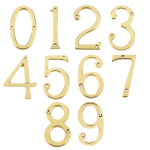 Screw Fix Numerals (0-9), Polished Brass