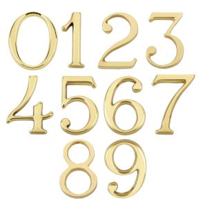 Pin Fix Numerals (0-9), Polished Brass