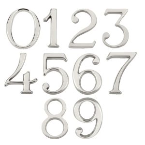 Pin Fix Numerals (0-9), Polished Chrome