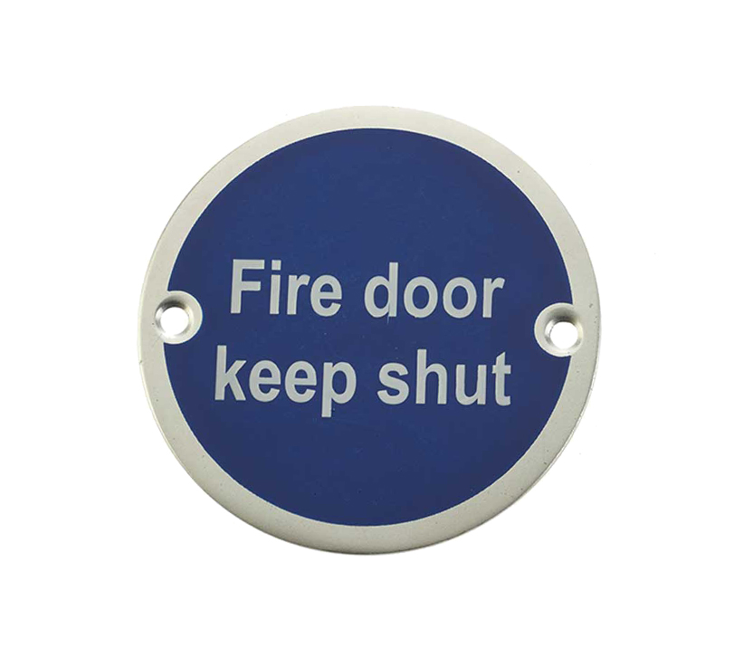 Frelan Hardware Fire Door Keep Shut Sign (75Mm Diameter), Satin Aluminium