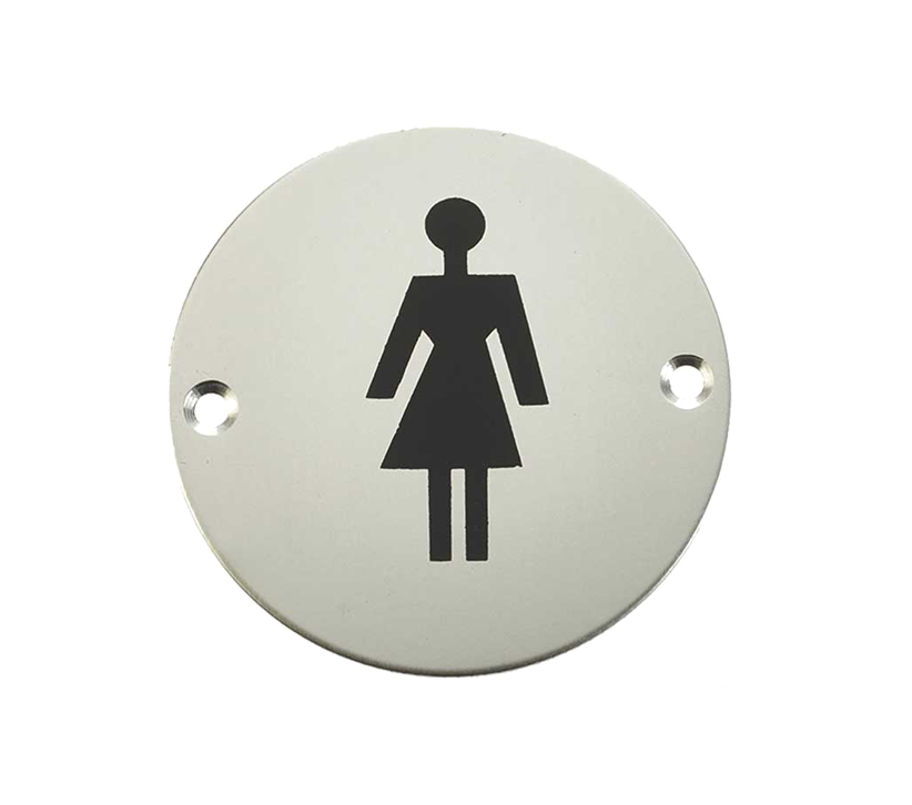 Frelan Hardware Female Pictogram Sign (75Mm Diameter), Polished Stainless Steel