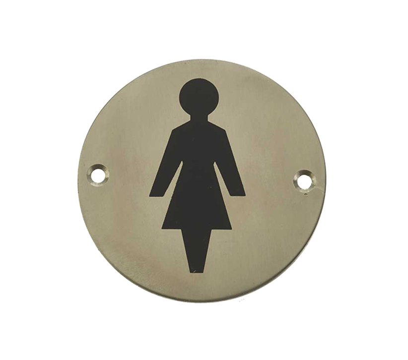 Frelan Hardware Female Pictogram Sign (75Mm Diameter), Satin Stainless Steel