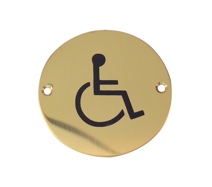 Frelan Hardware Disability Pictogram Sign (75Mm Diameter), Polished Brass