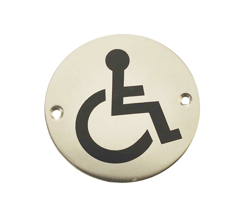 Frelan Hardware Disability Pictogram Sign (75Mm Diameter), Polished Stainless Steel