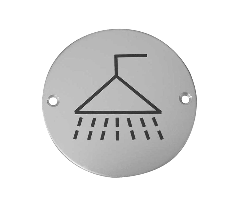 Frelan Hardware Shower Pictogram Sign (75Mm Diameter), Satin Aluminium