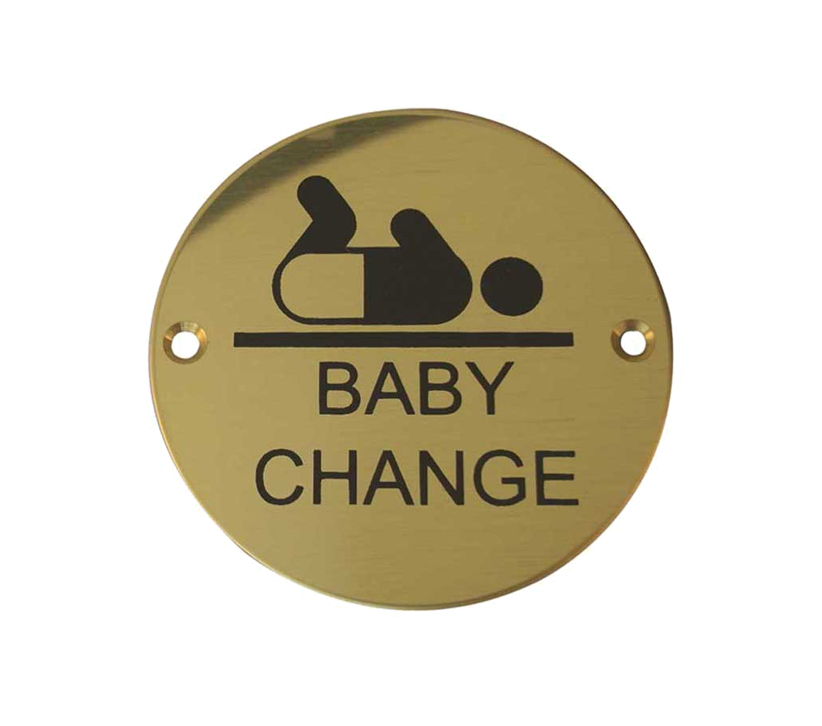 Frelan Hardware Baby Change Pictogram Sign (75Mm Diameter), Polished Brass