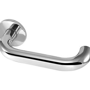 Orbit 19mm Door Handles On Round Rose, Satin Stainless Steel (sold in pairs)