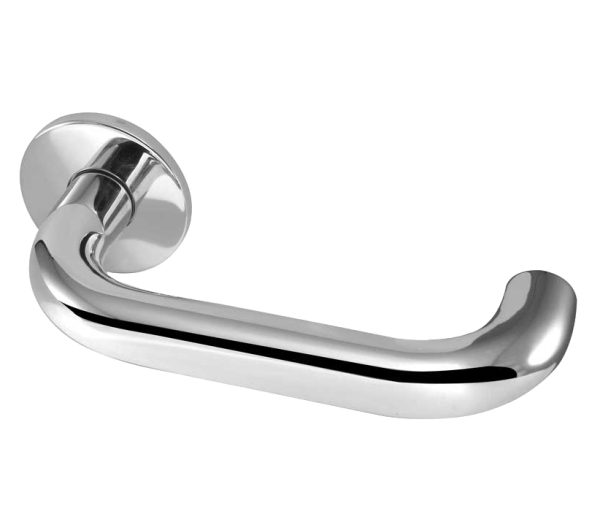 Orbit 19mm Door Handles On Round Rose, Satin Stainless Steel (sold in pairs)