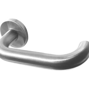 Orbit 19mm Door Handles On Round Rose, Polished Stainless Steel (sold in pairs)